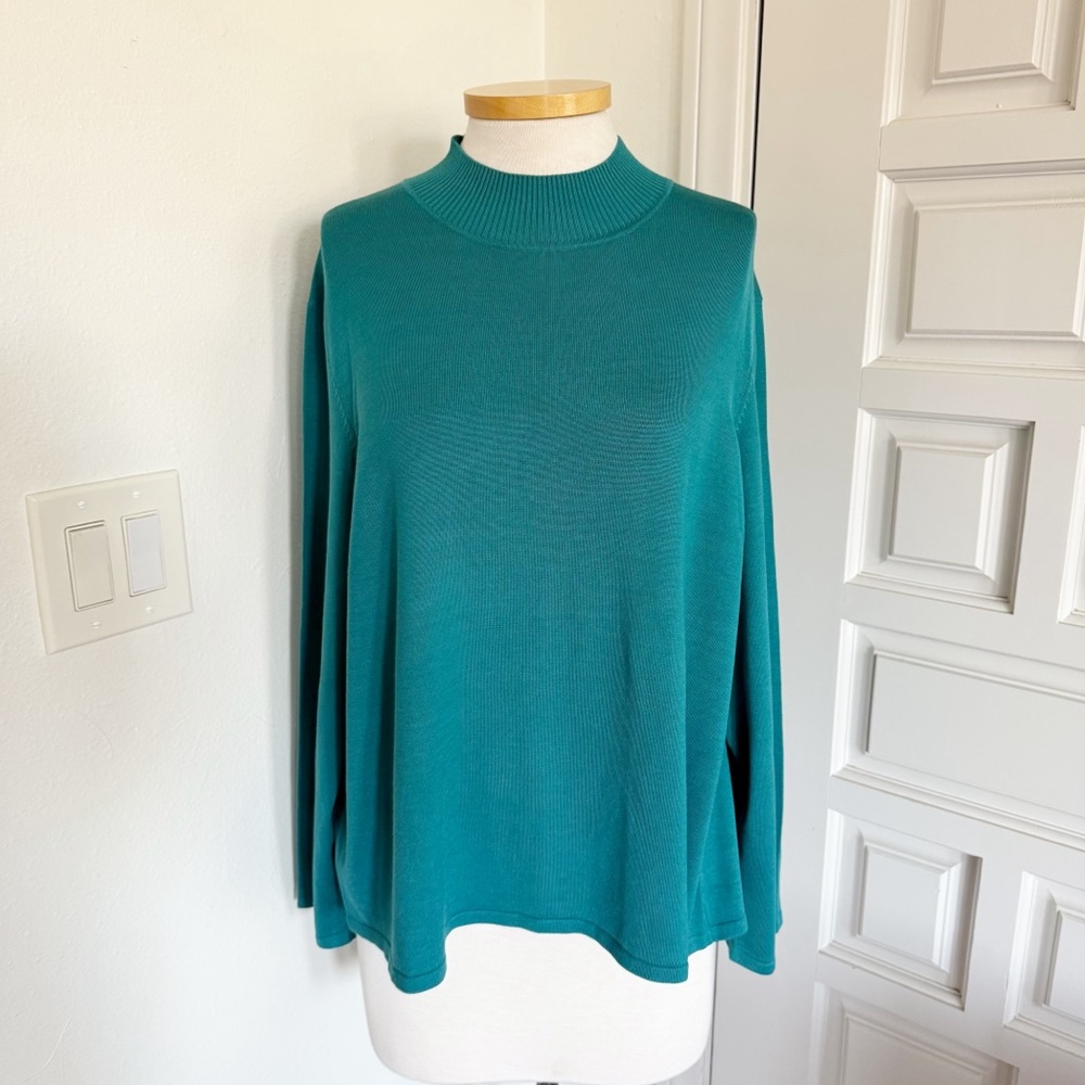 Pursuits Ltd Woman Vintage Teal Green Mock Turtleneck Sweater Silk Blend Size 2X